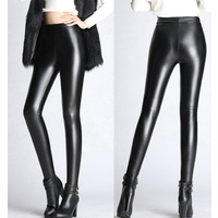 BGTEEVER wiosna jesień zima miękkie PU skórzane spodnie kobiety aksamitne spodnie ciepłe Stretch spodnie skinny fit ołówek skórzane legginsy 2